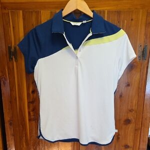 Lady Hagen Navy and White Polo with Yellow Trim